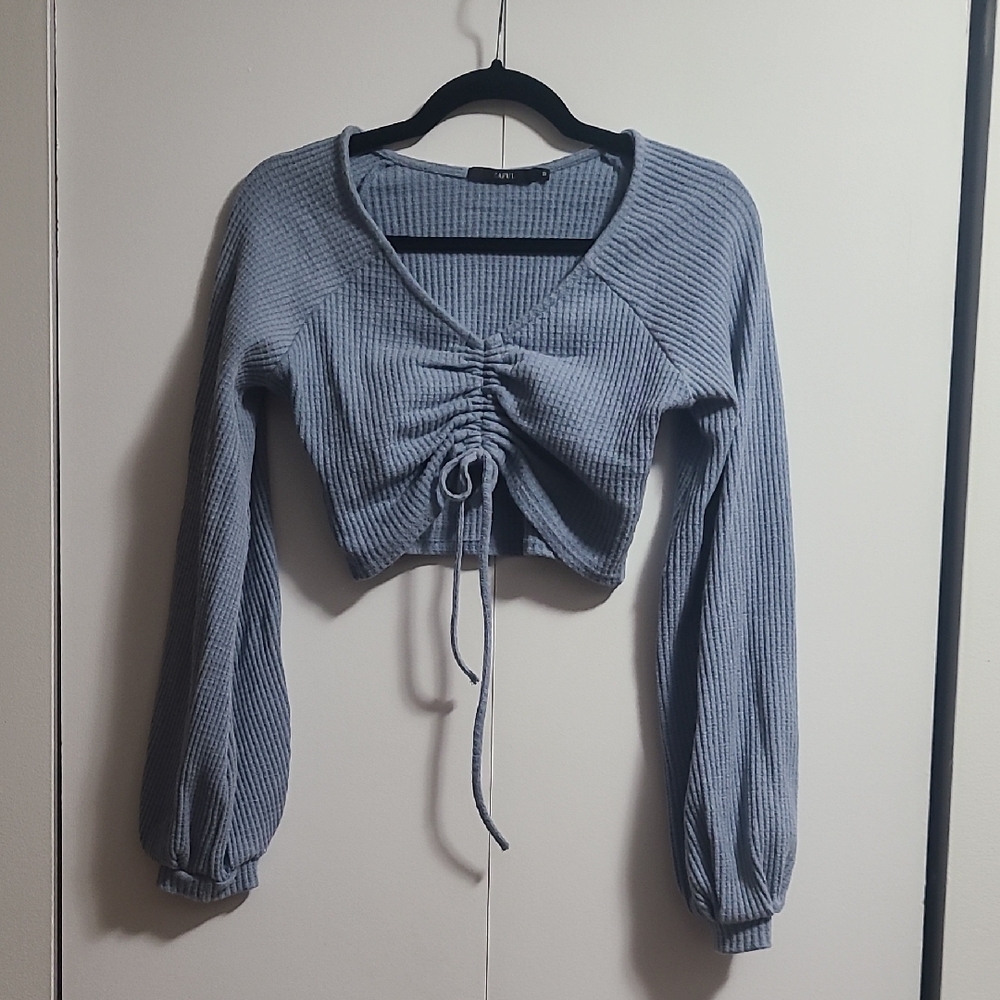 Waffle Blue Ruched Crop Top